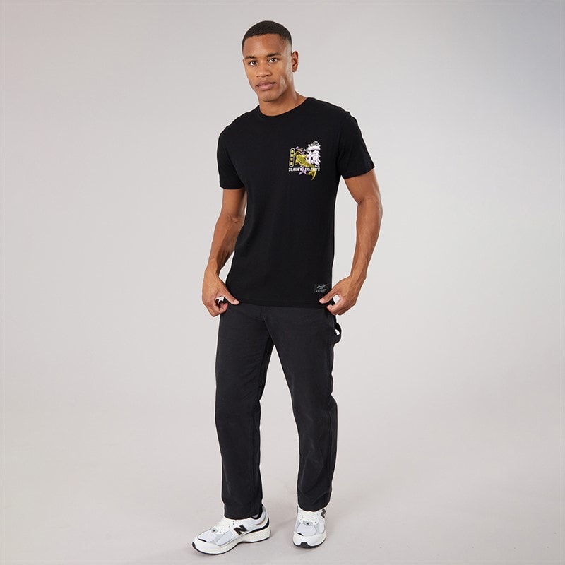 Mens Hasedara Crew Neck Short Sleeve T-Shirt Jet Black/Multi Colour Print - Image 4