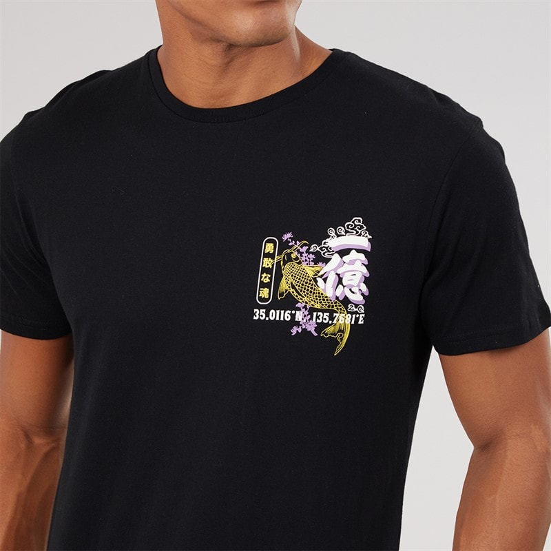 Mens Hasedara Crew Neck Short Sleeve T-Shirt Jet Black/Multi Colour Print - Image 5