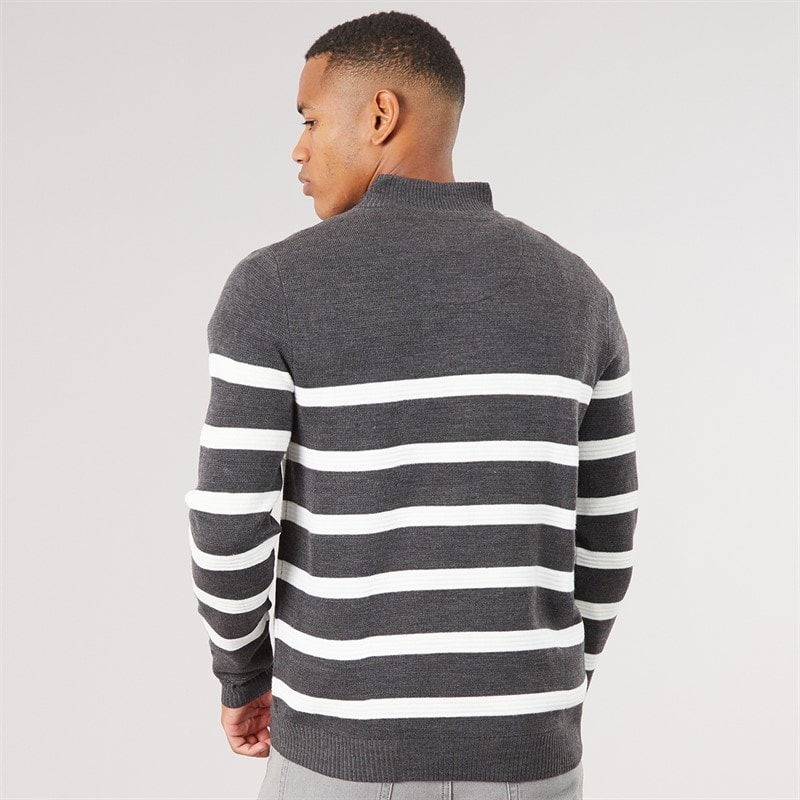 Mens Heathric Knitted 1/4 Zip Jumper Charcoal Marl/Ecru - Image 2