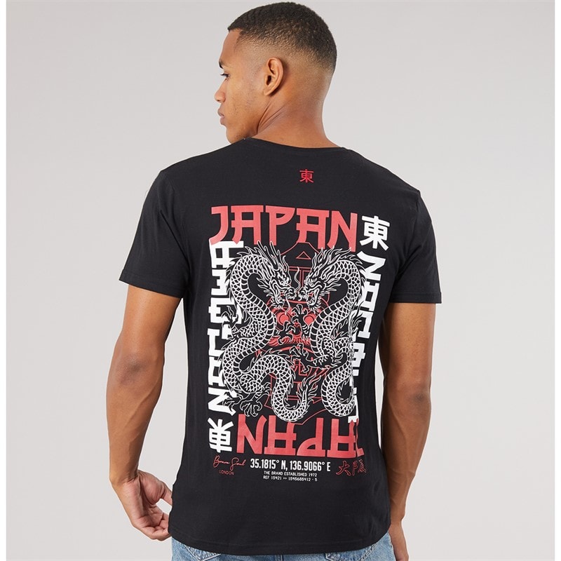 Mens Aichi Crew Neck Short Sleeve T-Shirt Jet Black/Multi Colour Print - Image 2