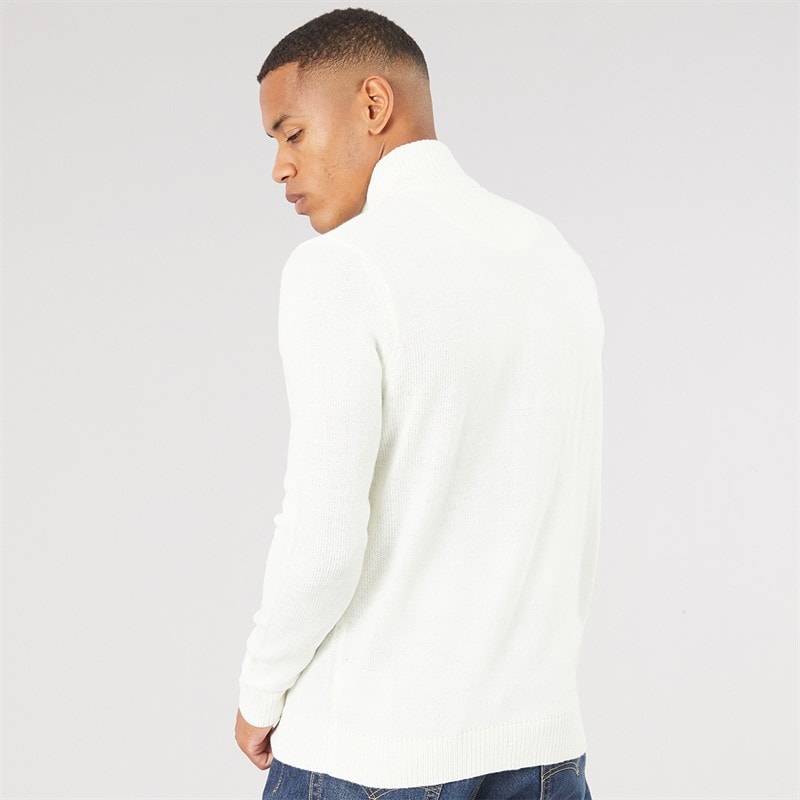 Mens Bremner Quarter Zip Funnel Neck Sweater Vintage White/Silver Grey - Image 2