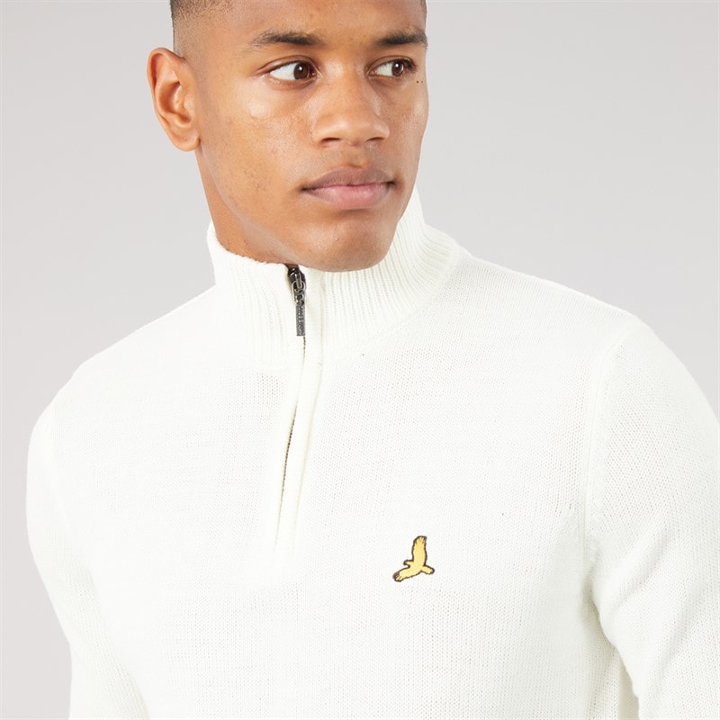 Mens Bremner Quarter Zip Funnel Neck Sweater Vintage White/Silver Grey - Image 3