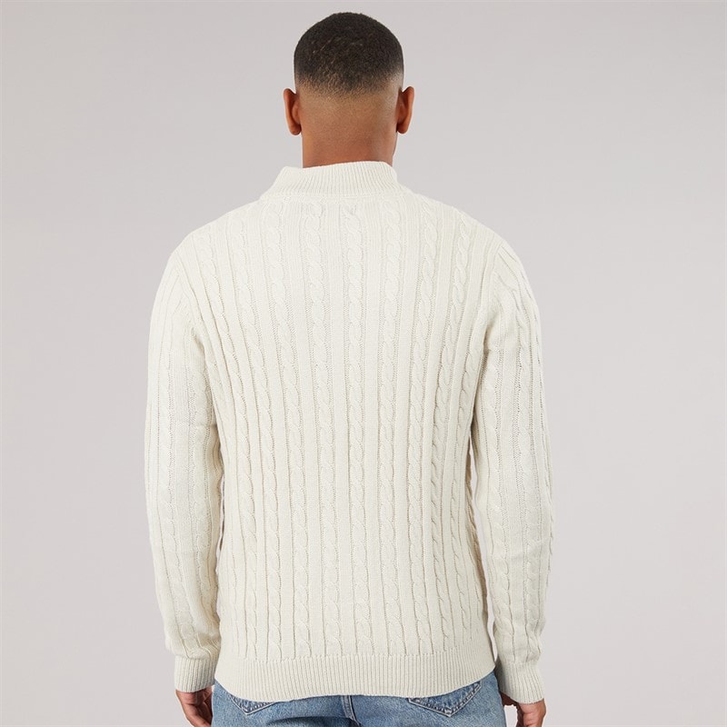 Mens Plato 1/4 Zip Funnel Neck Jumper Vintage White - Image 2