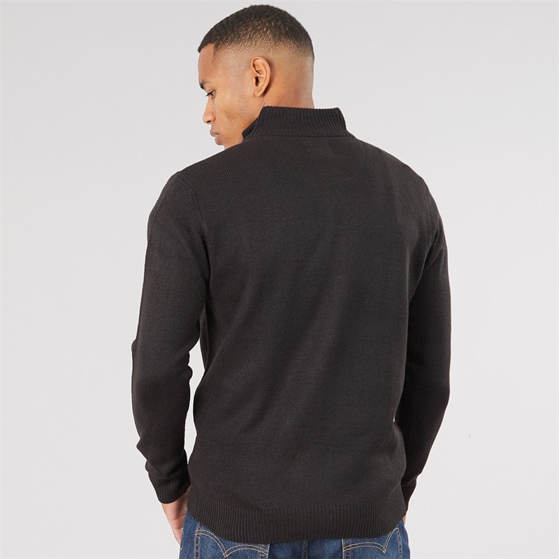 Mens Bremner Quarter Zip Funnel Neck Sweater Jet Black/Dark Charcoal Marl - Image 2