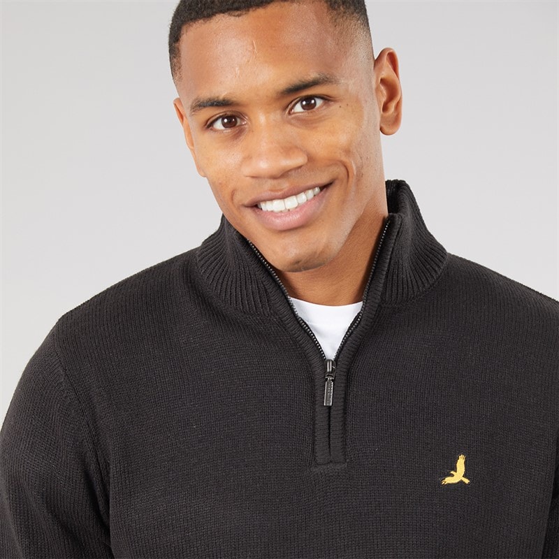 Mens Bremner Quarter Zip Funnel Neck Sweater Jet Black/Dark Charcoal Marl - Image 3