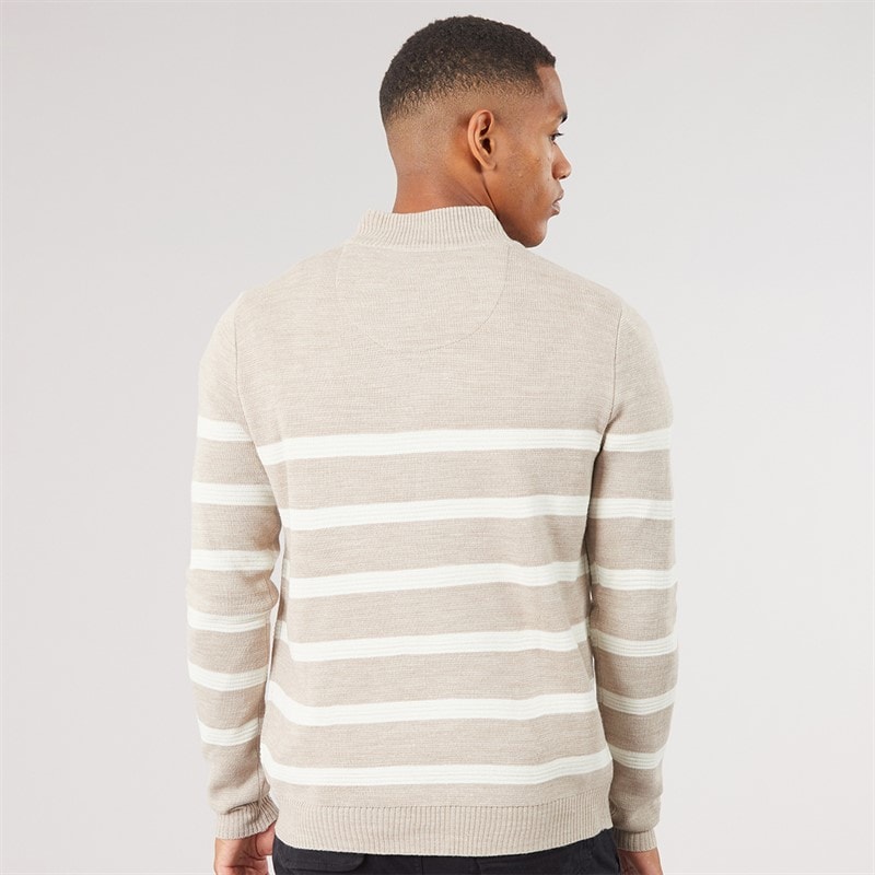 Mens Heathric Knitted 1/4 Zip Jumper Taupe Marl/Ecru - Image 2