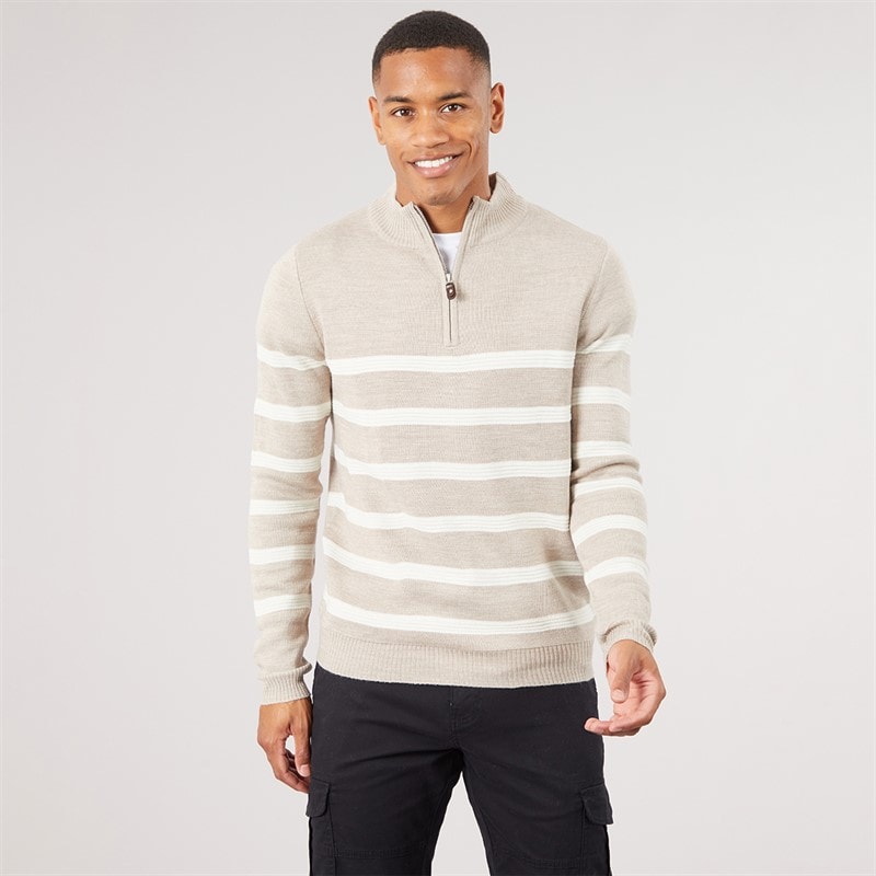 Mens Heathric Knitted 1/4 Zip Jumper Taupe Marl/Ecru - Image 3