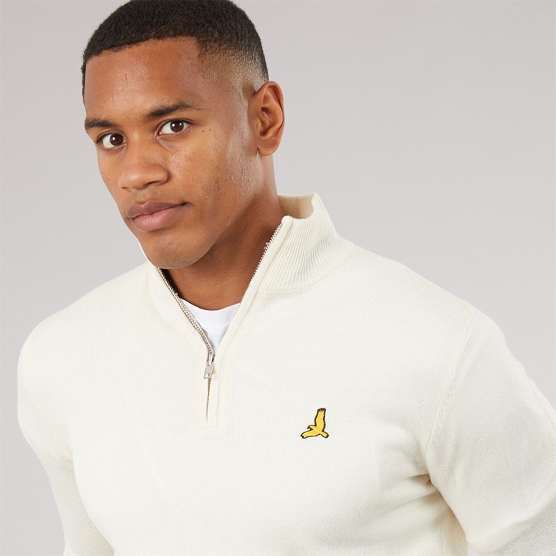 Mens Georgie Ribbed 1/4 Zip Jumper Light Stone - Image 3