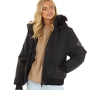 Womens Cropped Fur Parka Black