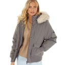 Womens Cropped Fur Parka Charcoal