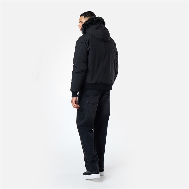 Mens Fur Hooded Coat Black - Image 3