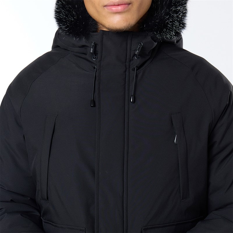 Mens Fur Hooded Coat Black - Image 4