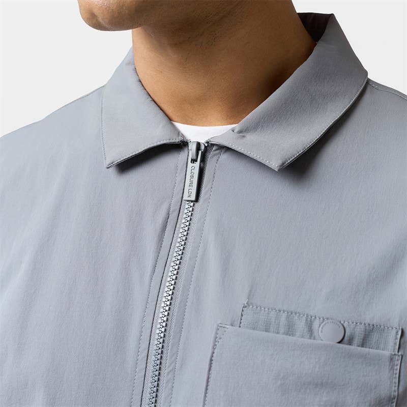 Mens Closure Tech Overshirt Mid Grey - Image 5
