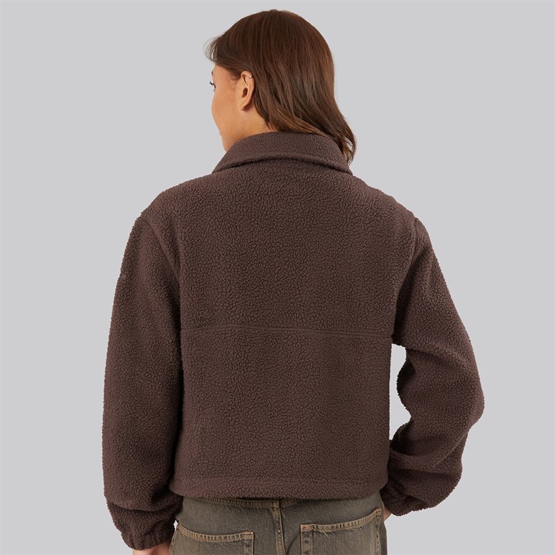 Womens Collared Borg Jacket Chocolate - Image 2