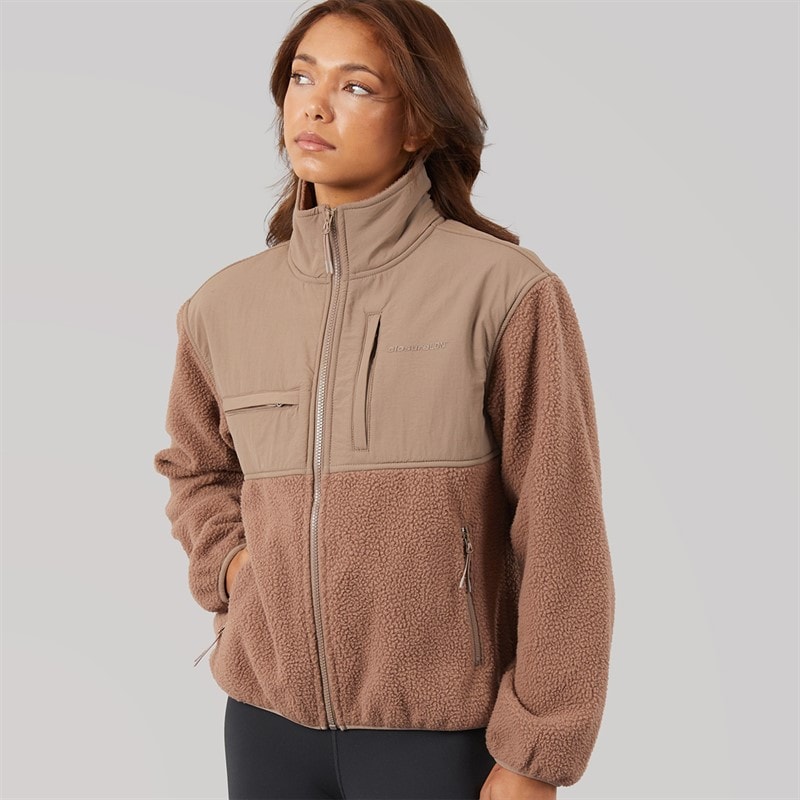 Womens Borg Tech Jacket Mocha - Image 3