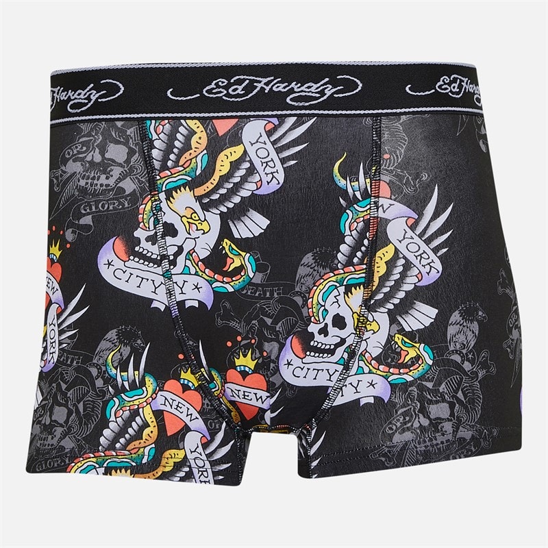 Mens Harrop Five Pack Boxer Shorts Black AOP/Grey Marl/Black/White AOP/Charcoal Marl - Image 2