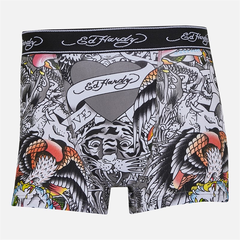 Mens Harrop Five Pack Boxer Shorts Black AOP/Grey Marl/Black/White AOP/Charcoal Marl - Image 3