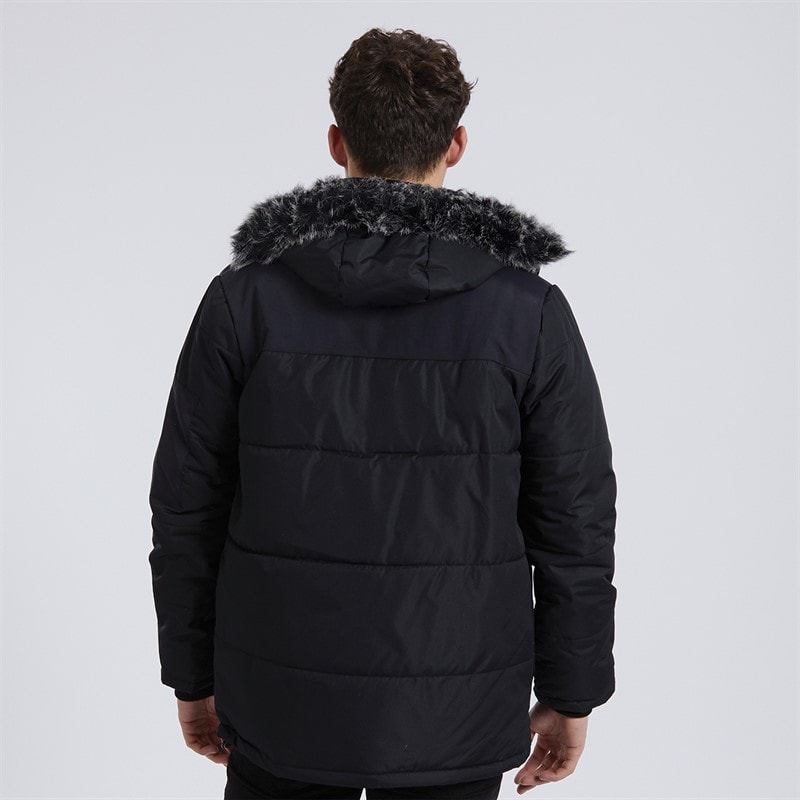 Mens Tillor Fur Trim Hooded Padded Parka Black - Image 2