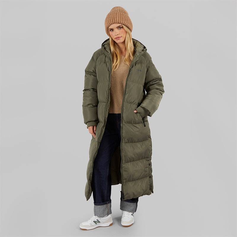 Womens Ryelle Maxi Length Puffer Coat Khaki - Image 4