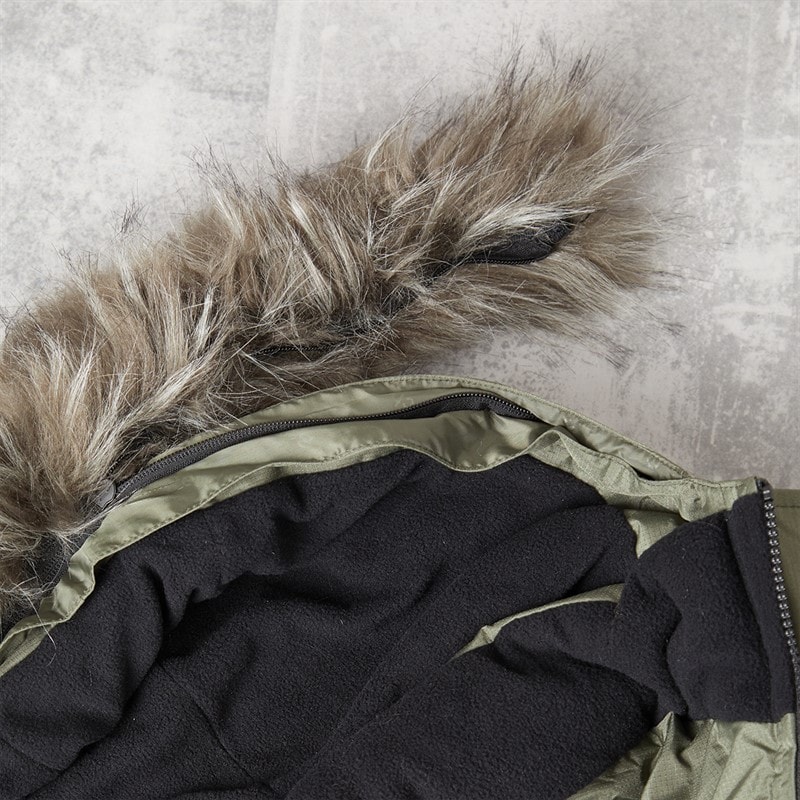 Mens Tillor Fur Trim Hooded Padded Parka Khaki/Black - Image 4