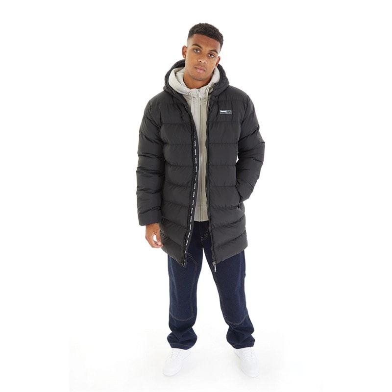 Mens Armann Long Hooded Padded Jacket Black - Image 4