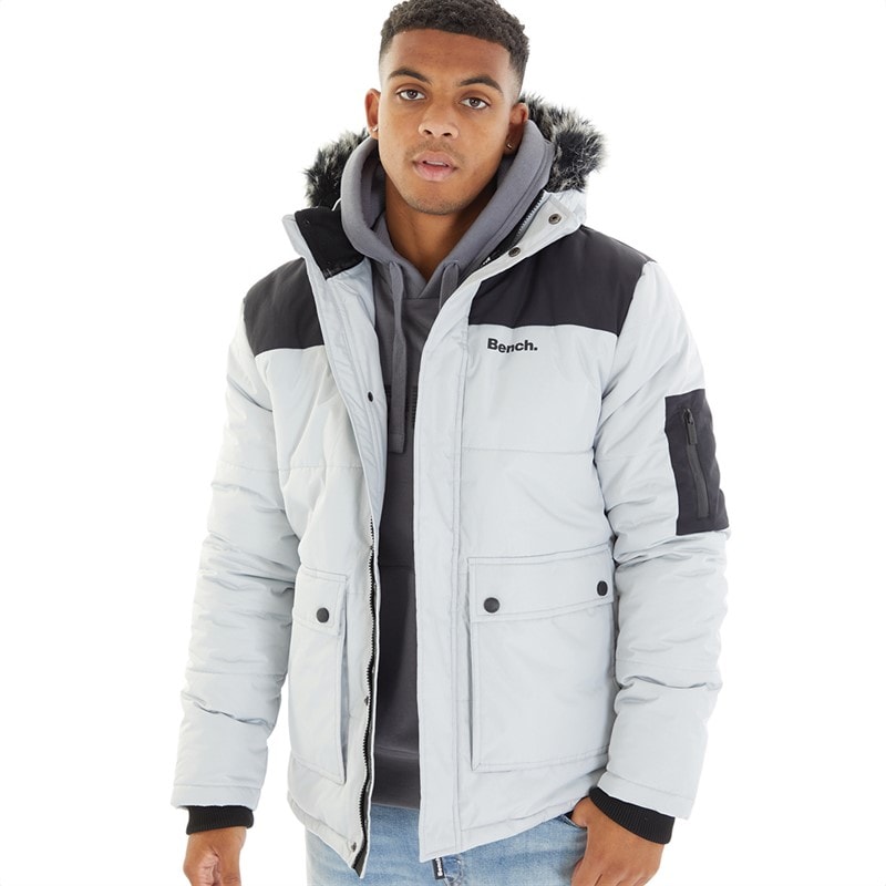 Mens Tillor Fur Trim Hooded Padded Parka Frost Grey - Image 1