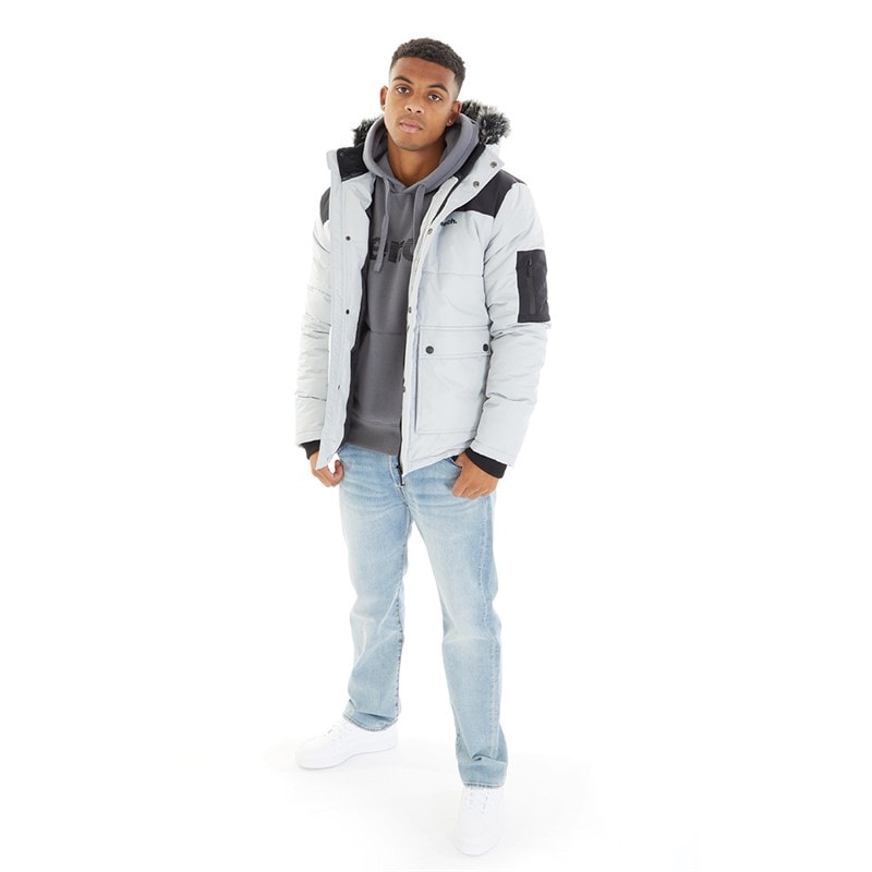 Mens Tillor Fur Trim Hooded Padded Parka Frost Grey - Image 4