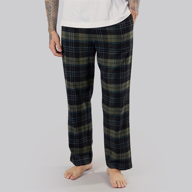 Mens Gesho Flannel Check Lounge Pants Black/Khaki/Blue/White Check - Image 1