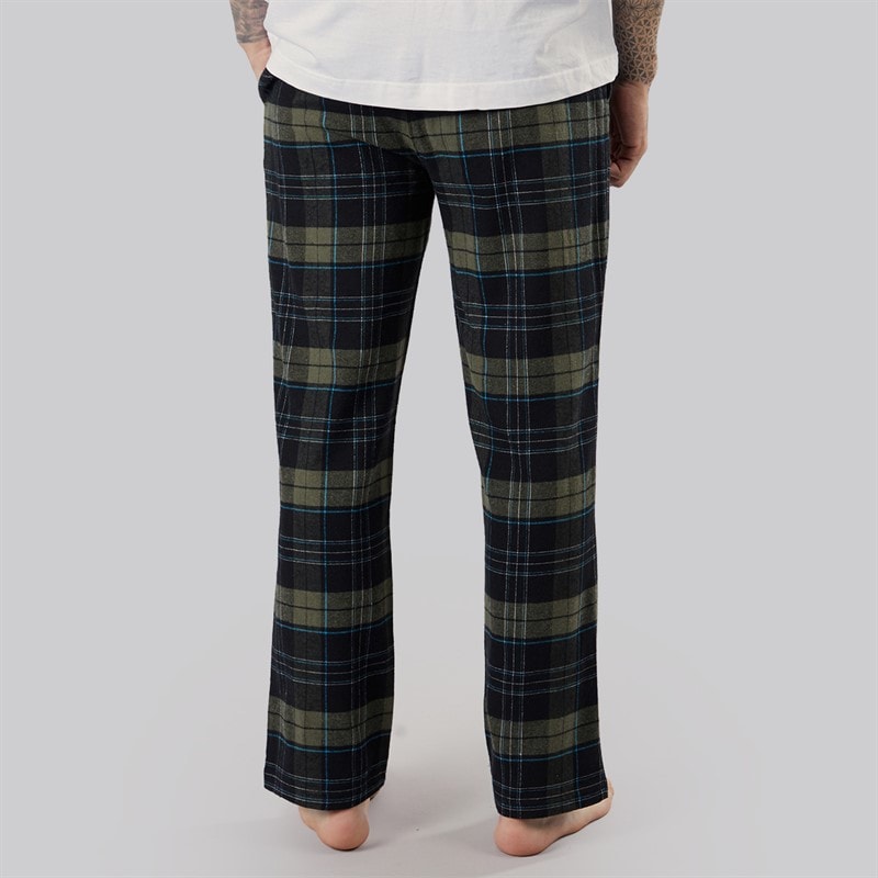 Mens Gesho Flannel Check Lounge Pants Black/Khaki/Blue/White Check - Image 2