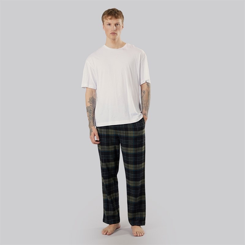 Mens Gesho Flannel Check Lounge Pants Black/Khaki/Blue/White Check - Image 4