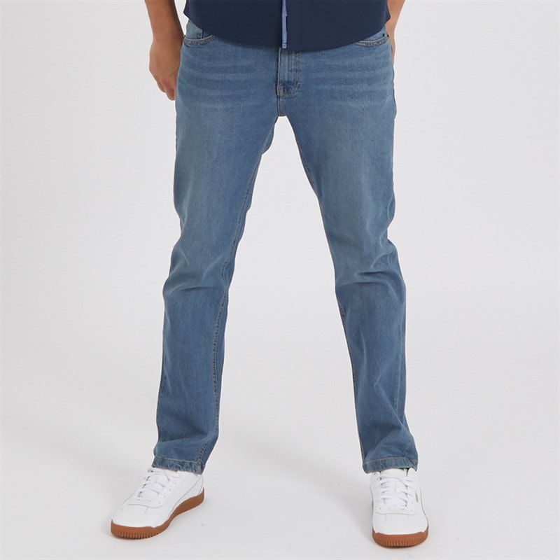 Mens Stuart Straight Fit Jeans Mid Blue Wash - Image 1