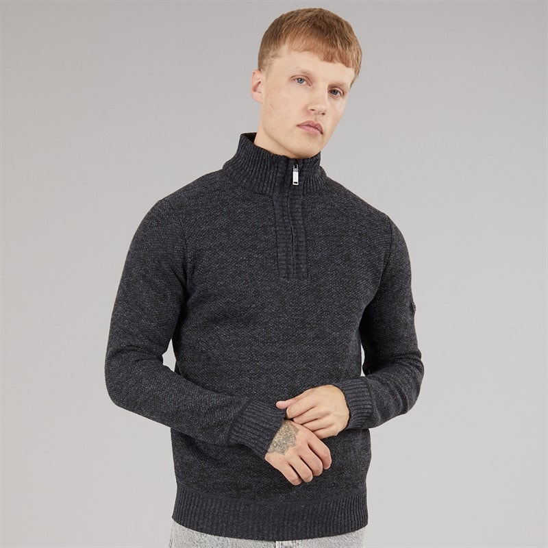 Mens Palacio 1/4 Zip Funnel Neck Jumper Dark Grey Marl - Image 3