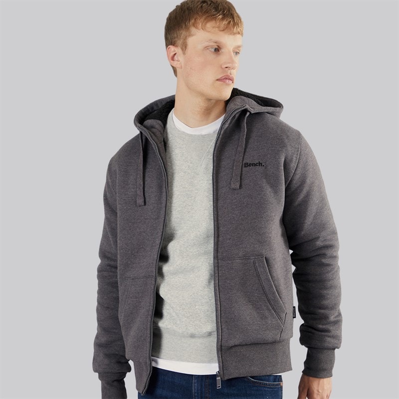 Bench Mens Baraz Borg Lined Hoodie Dark Grey Marl