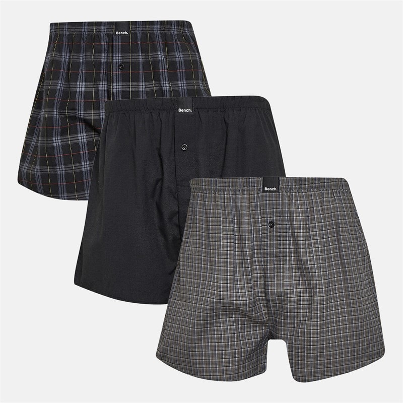Mens Rawin Three Pack Woven Boxer Shorts Black Check/Black/Black Check - Image 1