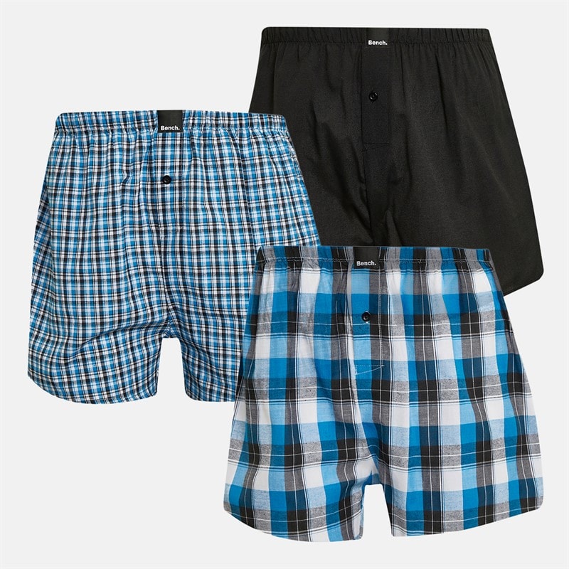 Mens Anujan Three Pack Woven Boxer Shorts Black/White And Blue Check/Black/Black/White And Blue Check - Image 1