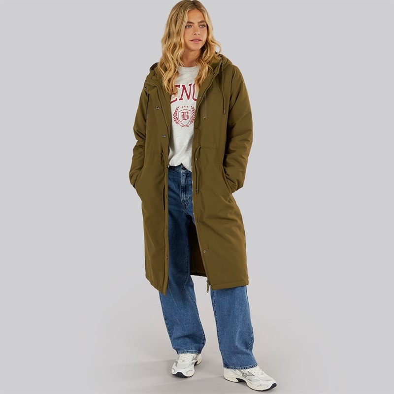 Womens Sari Longline Parka Dark Olive - Image 4