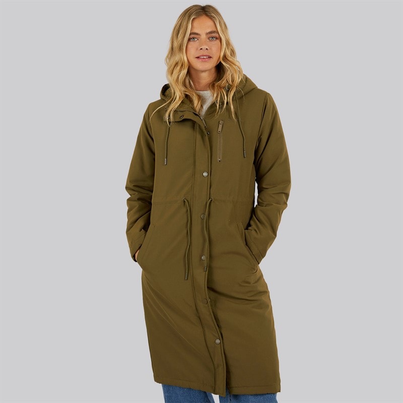 Womens Sari Longline Parka Dark Olive - Image 5