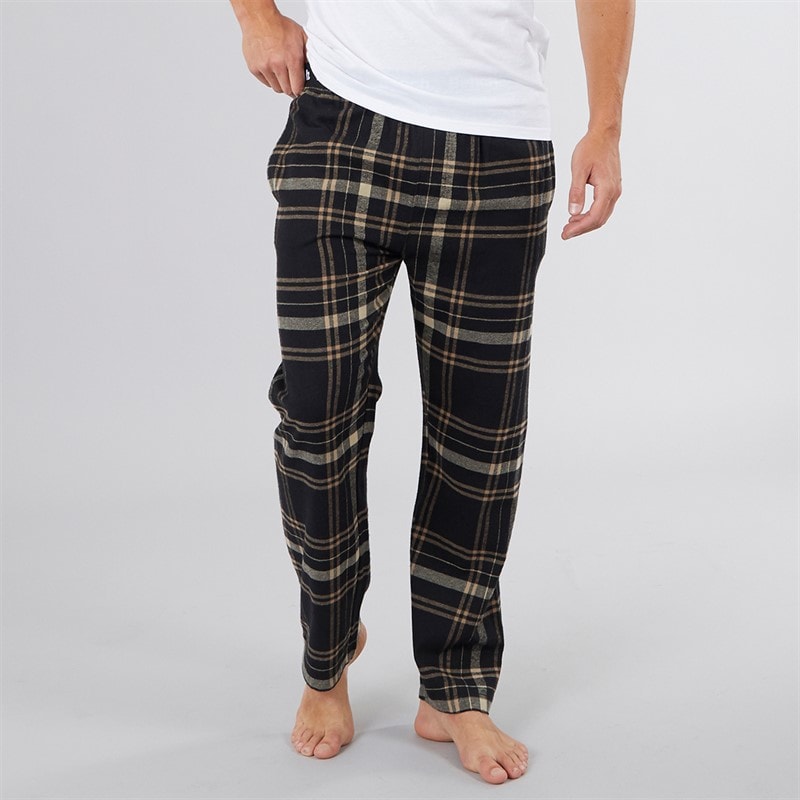 Mens Kaplan Flannel Check Lounge Pants Black/Taupe/Stone/Stone Grey Check - Image 1