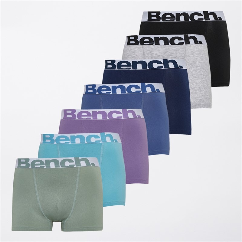 Bench Mens Darragh Seven Pack Boxers Black/Retro Blue/Navy/Dusted Grape/Grey Marl/Sage Green/Mid Blue