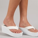 Womens Vacay Chunky Wedge Flip Flops White Pu