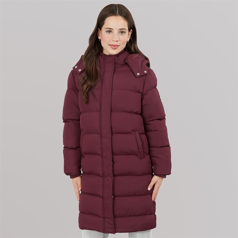 Girls Eualie Long Maxi Length Coat Cherry - Image 3