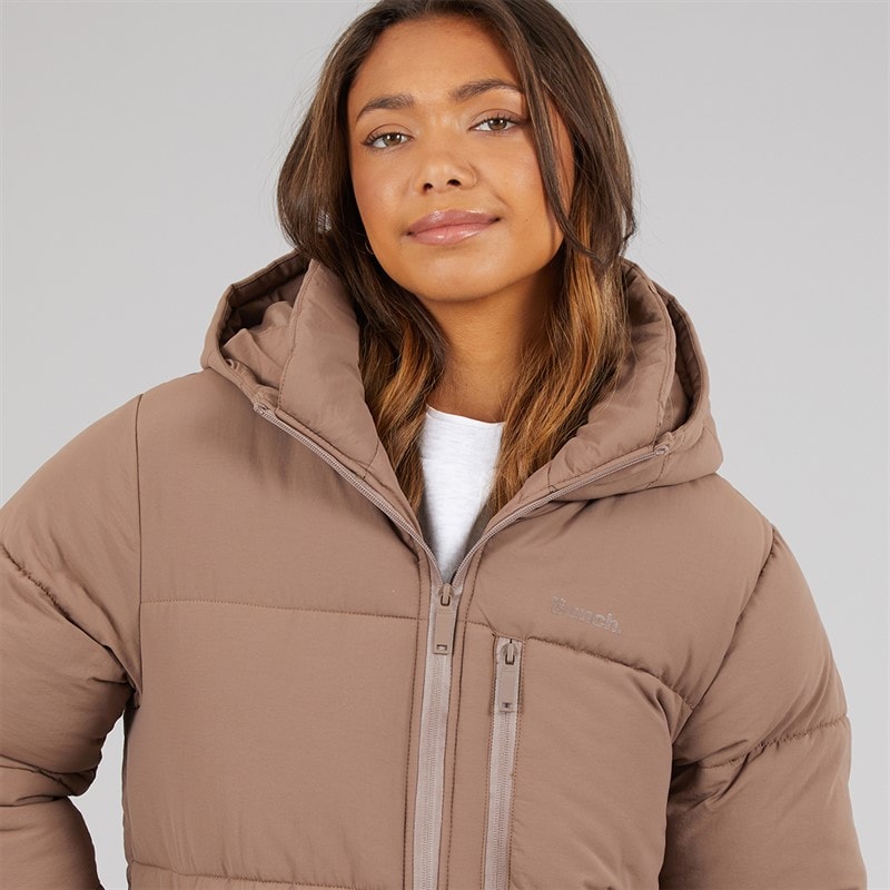 Womens Cinder Long Length Puffer Coat Light Brown - Image 3