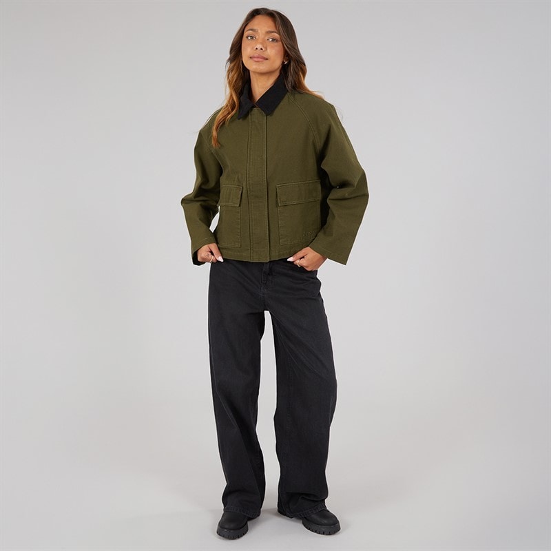 Womens Tayah Cropped Length Utility Coat Dark Olive - Image 4