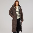 Womens Eventhe Long Length Puffer Coat Coffee