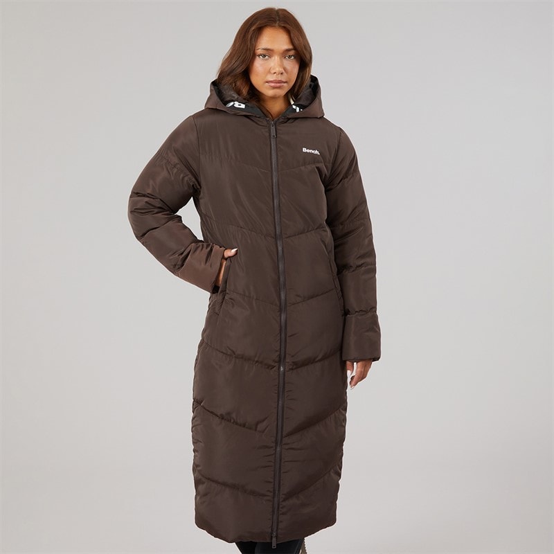 Womens Eventhe Long Length Puffer Coat Coffee - Image 3