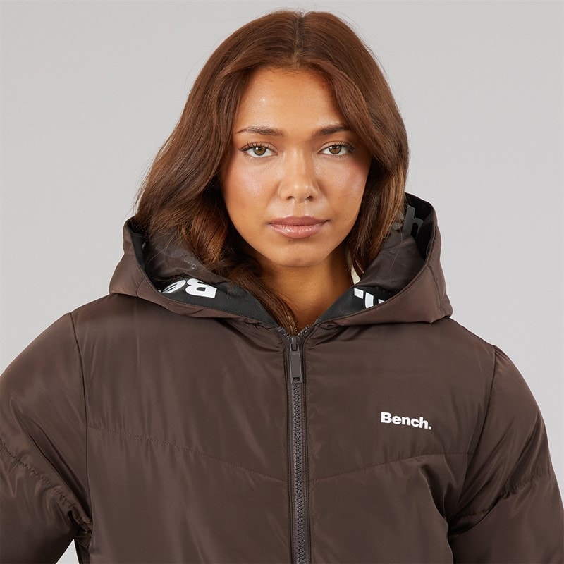 Womens Eventhe Long Length Puffer Coat Coffee - Image 5