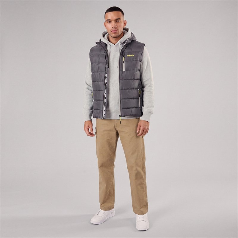 Mens Galban Hooded Puffer Gilet New Dark Grey - Image 4