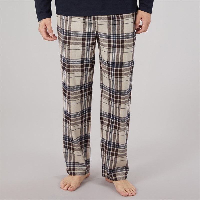 Mens Flannel Check Lounge Pants Stone Grey/Navy/Stone/Ground Coffee - Image 1