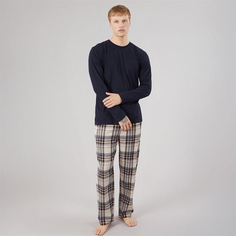Mens Flannel Check Lounge Pants Stone Grey/Navy/Stone/Ground Coffee - Image 4