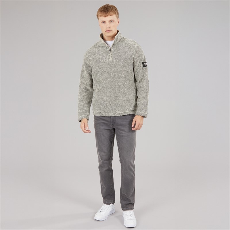 Mens Trevyn 1/4 Zip Funnel Neck Fleece Cream/Dark Grey - Image 4